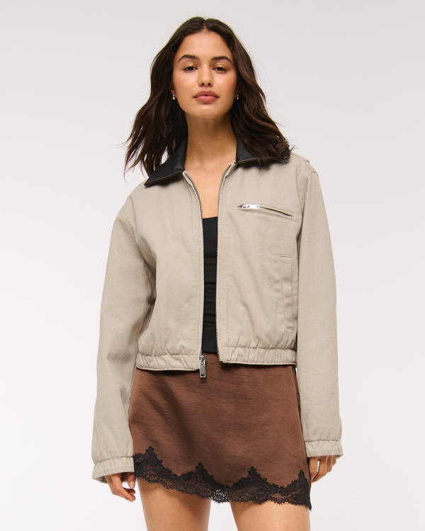 Cropped Twill Trucker Jacket