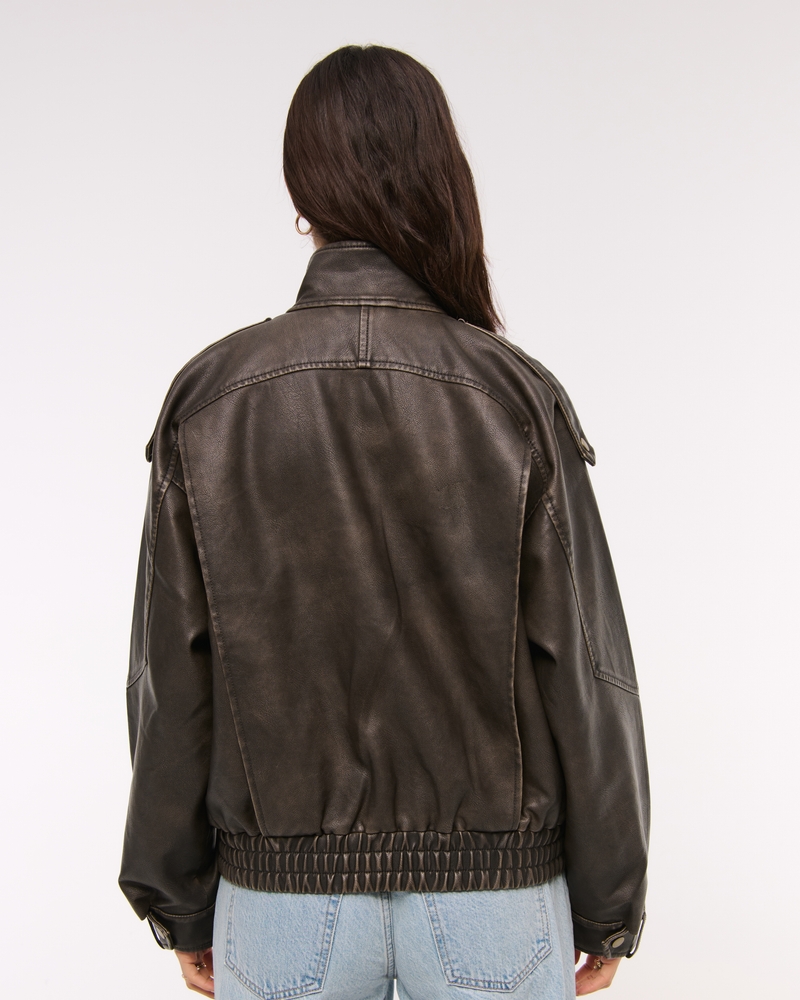 Relaxed Mockneck Vegan Leather Bomber Jacket