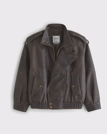Women's Relaxed Mockneck Vegan Leather Bomber Jacket | Women's Coats & Jackets | Abercrombie.com