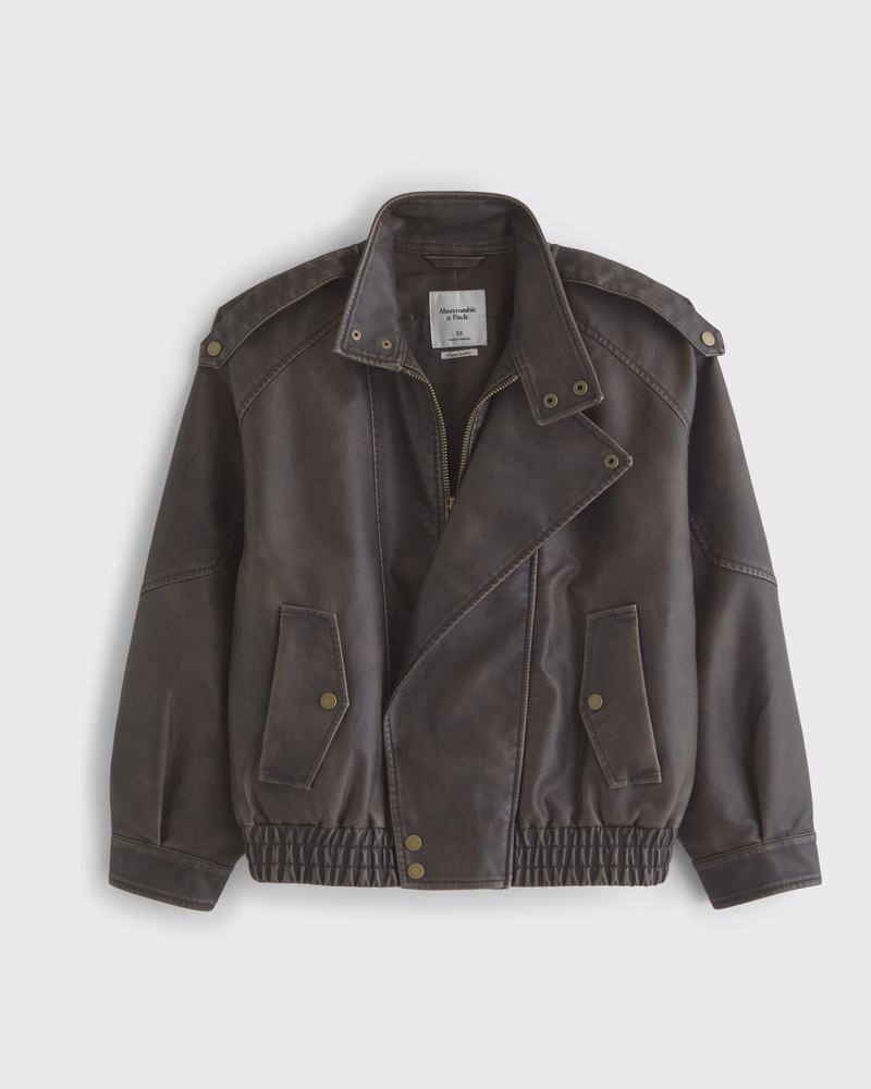 Women's Relaxed Mockneck Vegan Leather Bomber Jacket | Women's