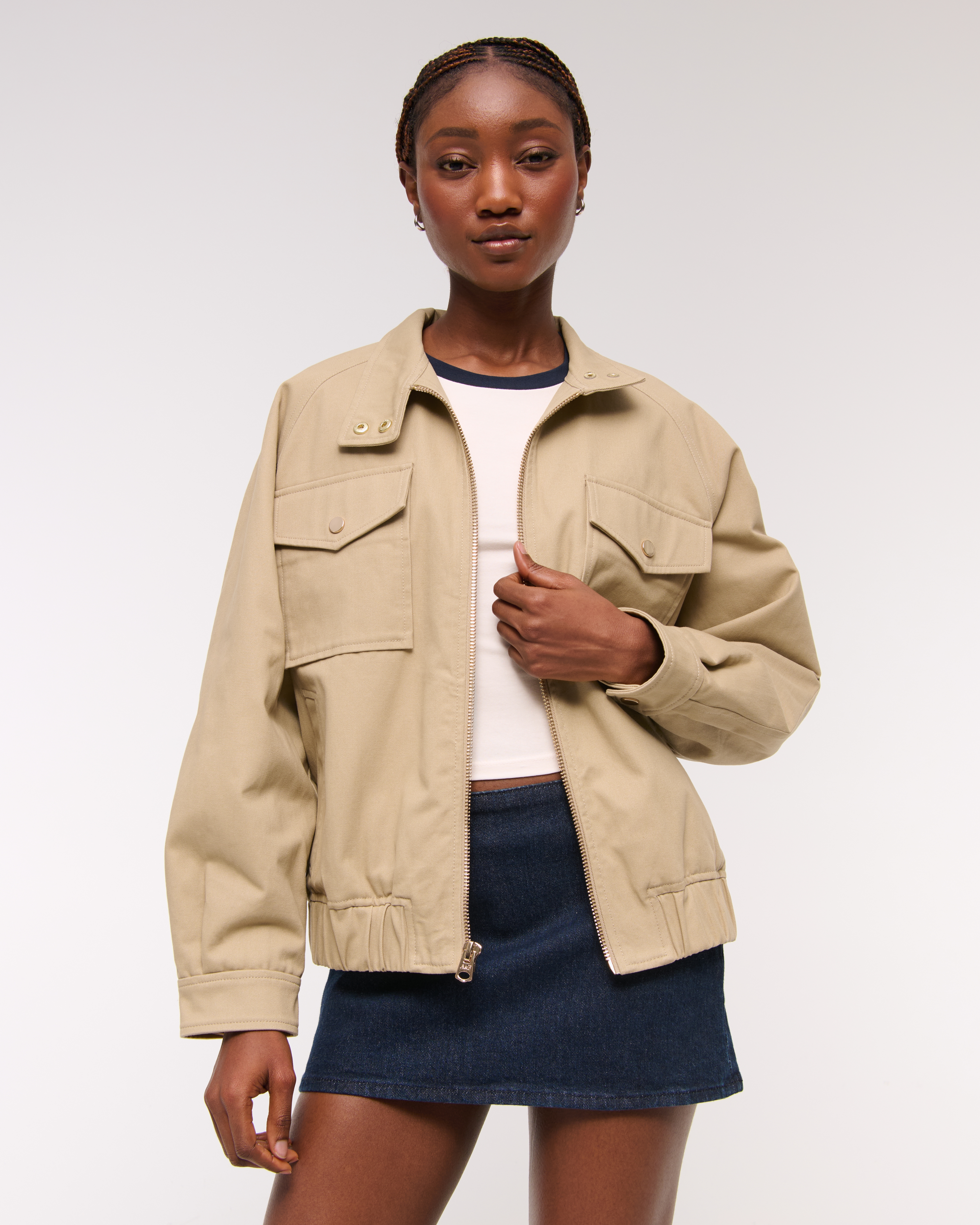 Abercrombie & Fitch Relaxed Twill Bomber Jacket In Neutral
