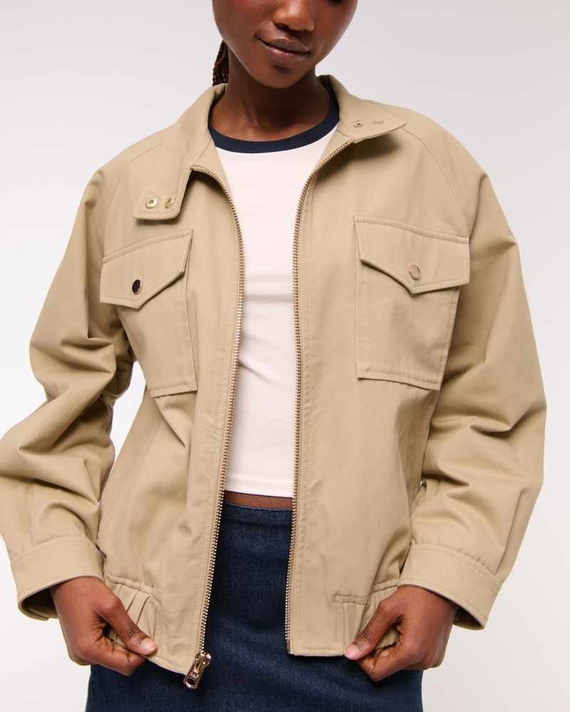 Women's Relaxed Twill Bomber Jacket | Women's Coats & Jackets