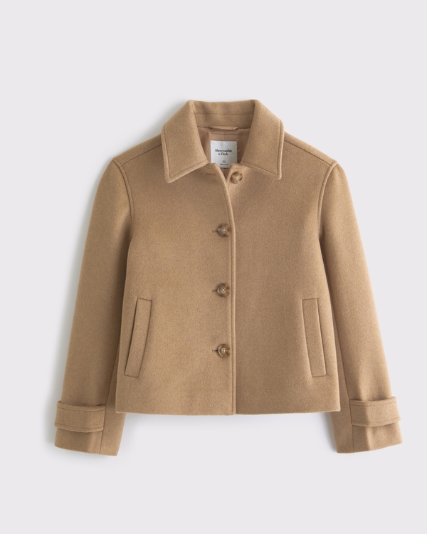 Short Wool-Blend Coat, Camel view 1