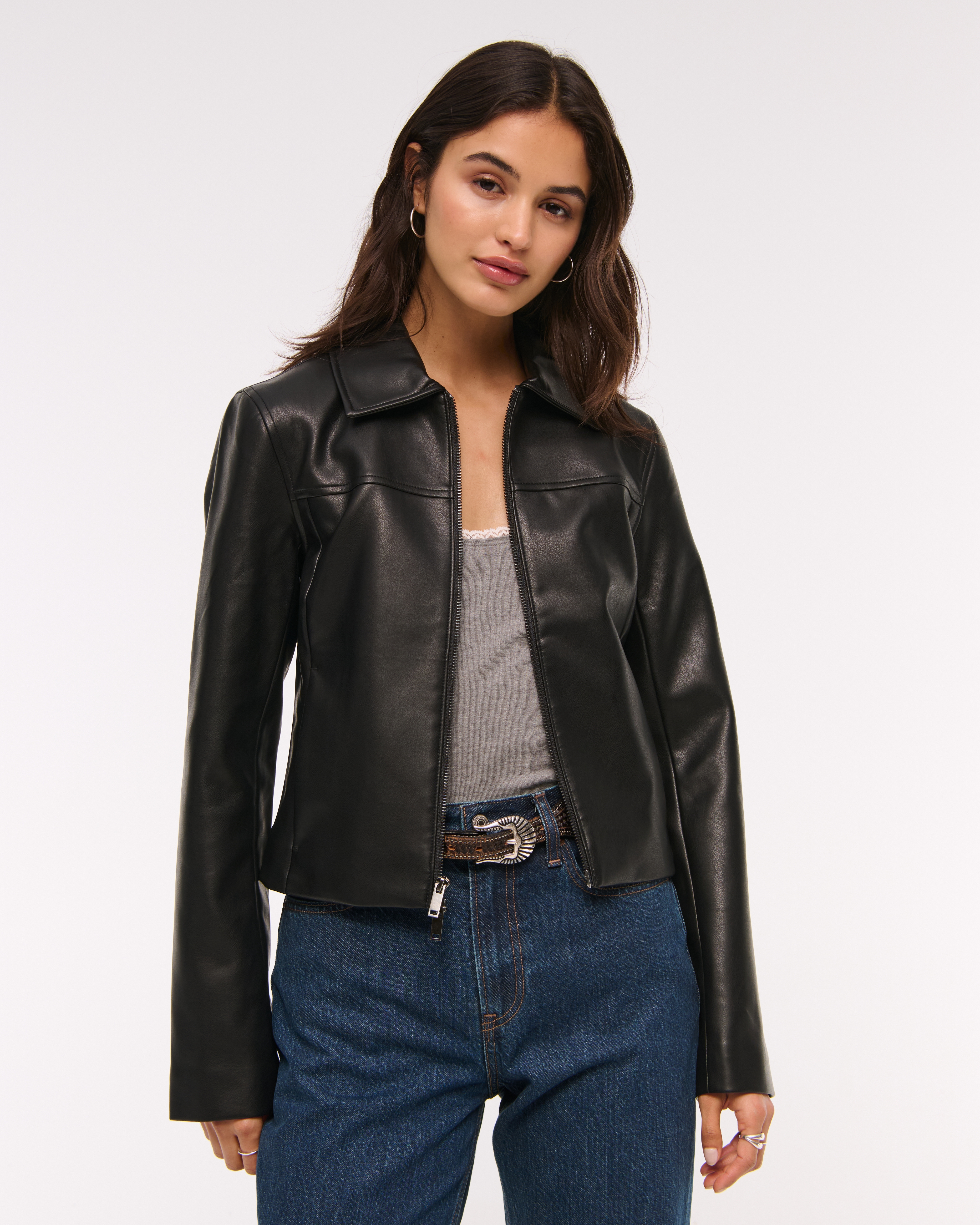Abercrombie & Fitch Slim Zip Vegan Leather Jacket In Black