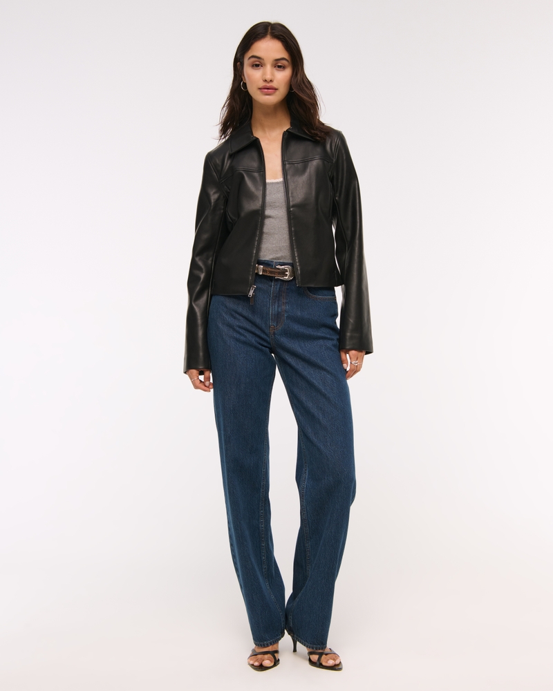Slim Zip Vegan Leather Jacket