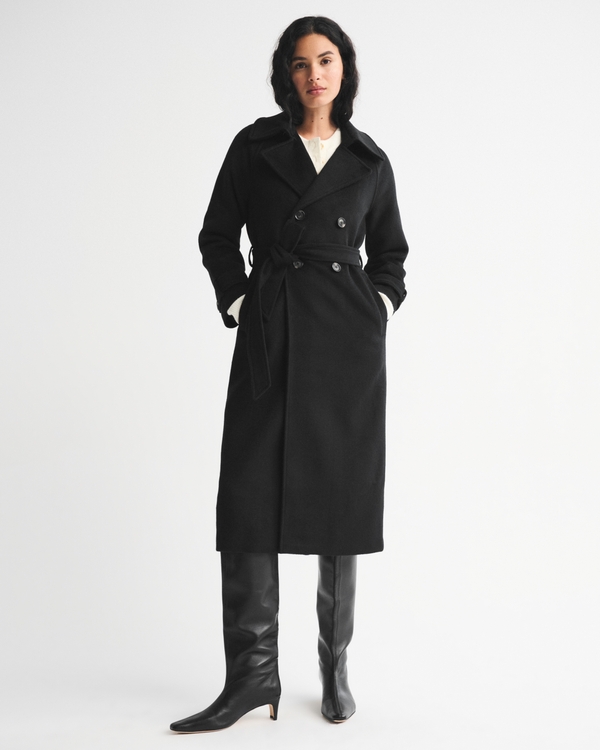 A&F Carrie Wool-Blend Trench Coat, Black view 1