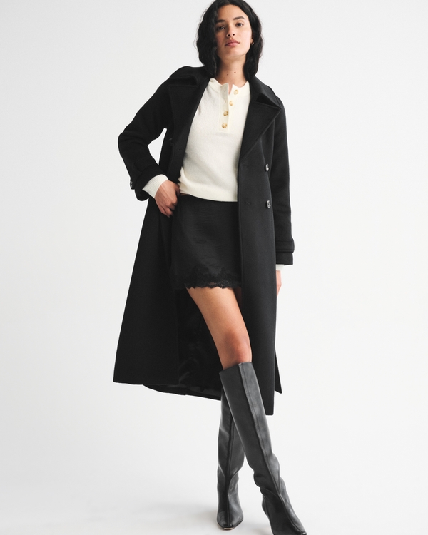 A&F Carrie Wool-Blend Trench Coat, Black view 2