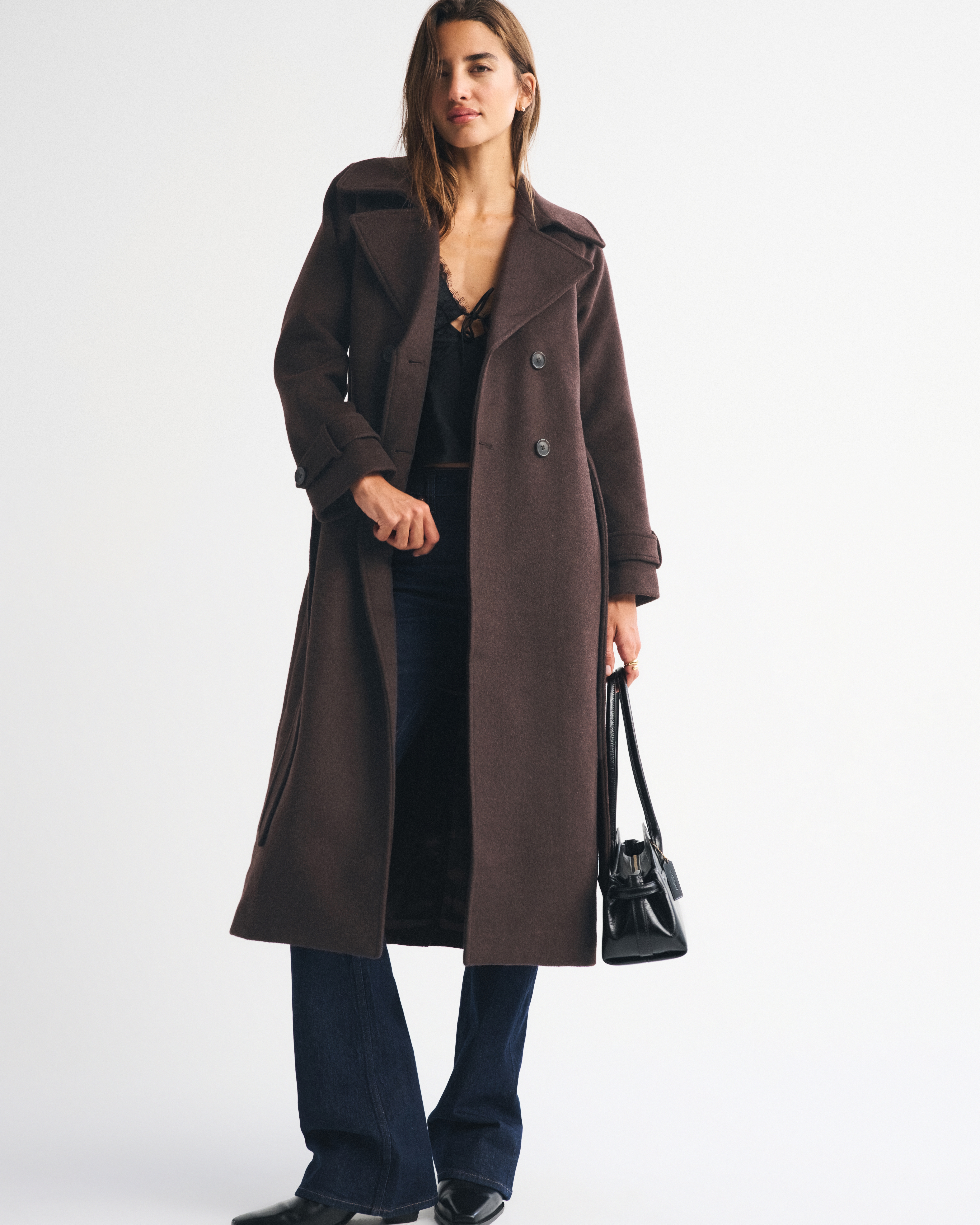 Abercrombie & Fitch A&f Carrie Wool-blend Trench Coat In Brown