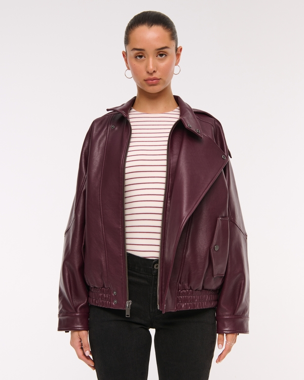 Relaxed Mockneck Vegan Leather Bomber Jacket