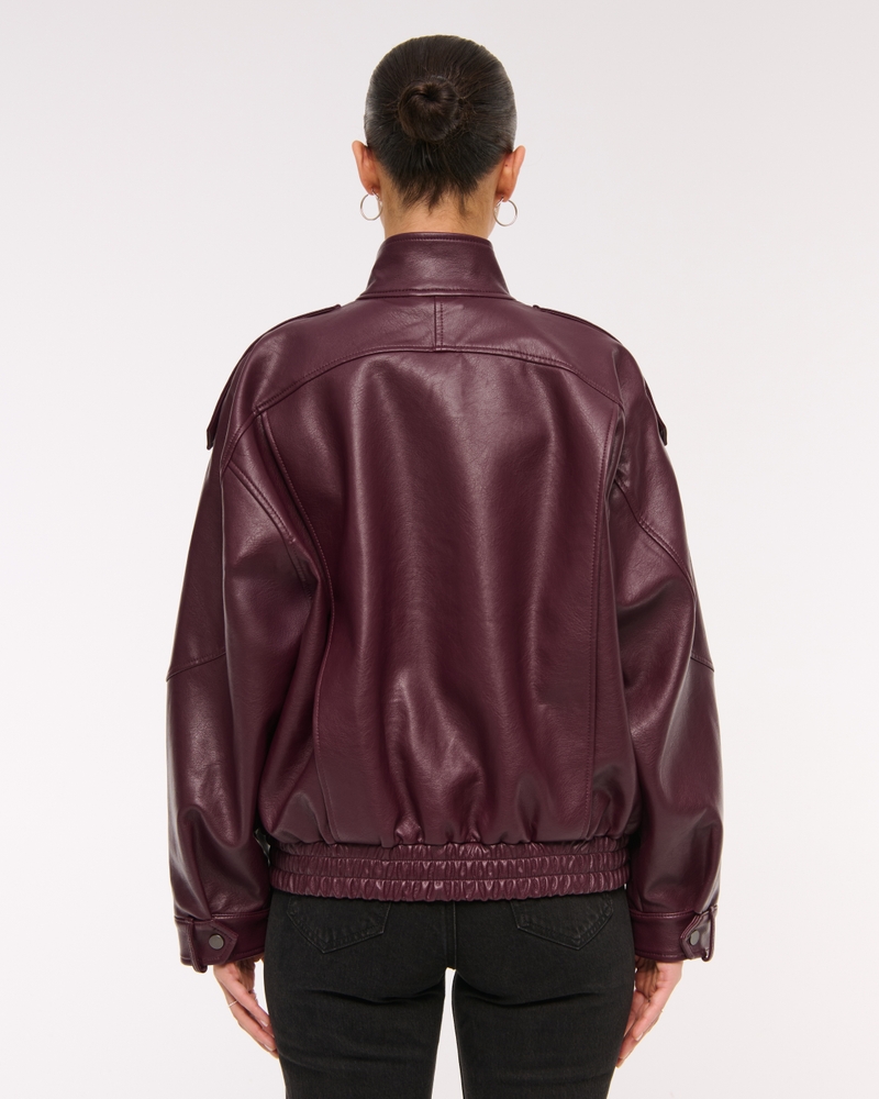 Relaxed Mockneck Vegan Leather Bomber Jacket
