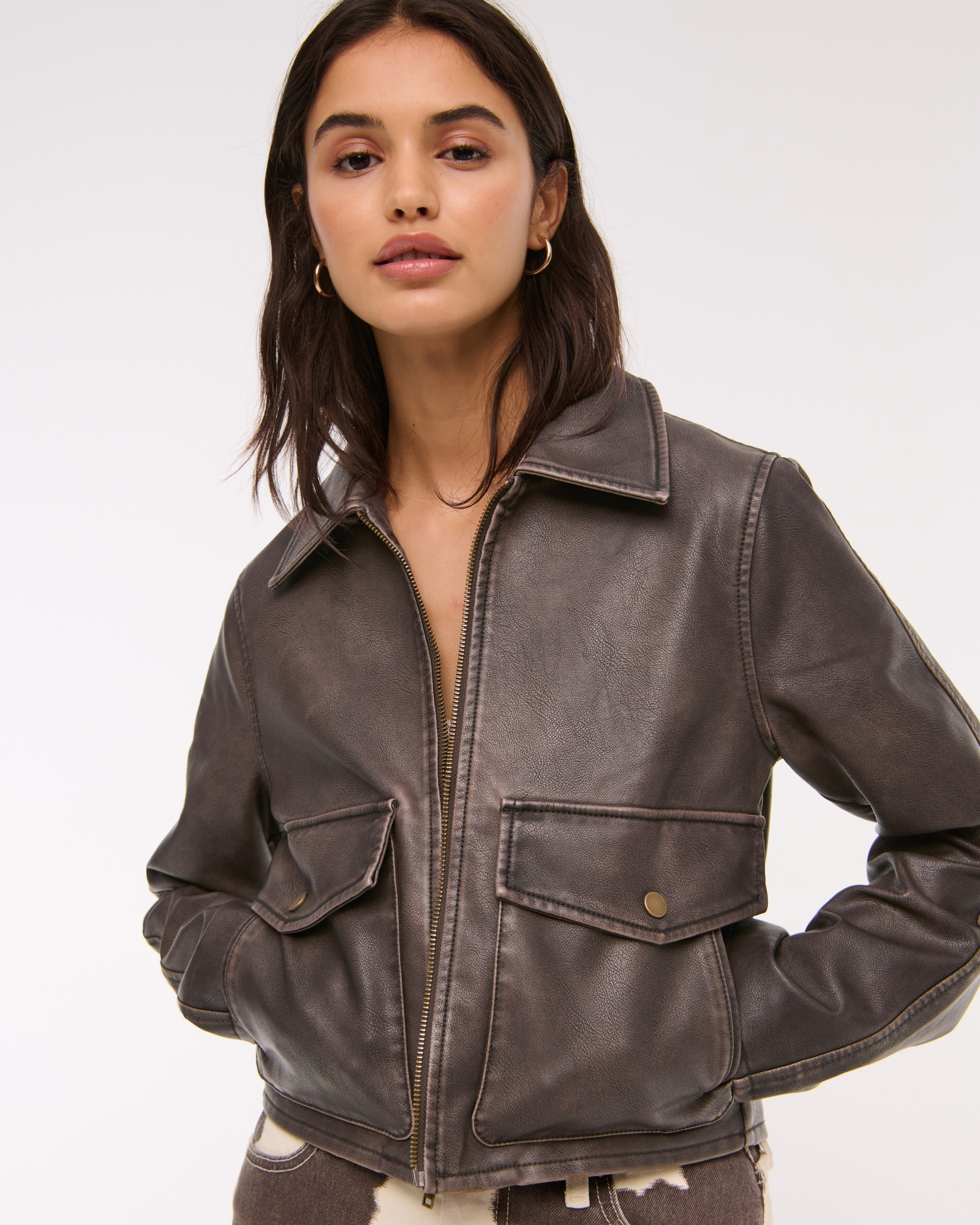 Short Vegan Leather Utility Jacket