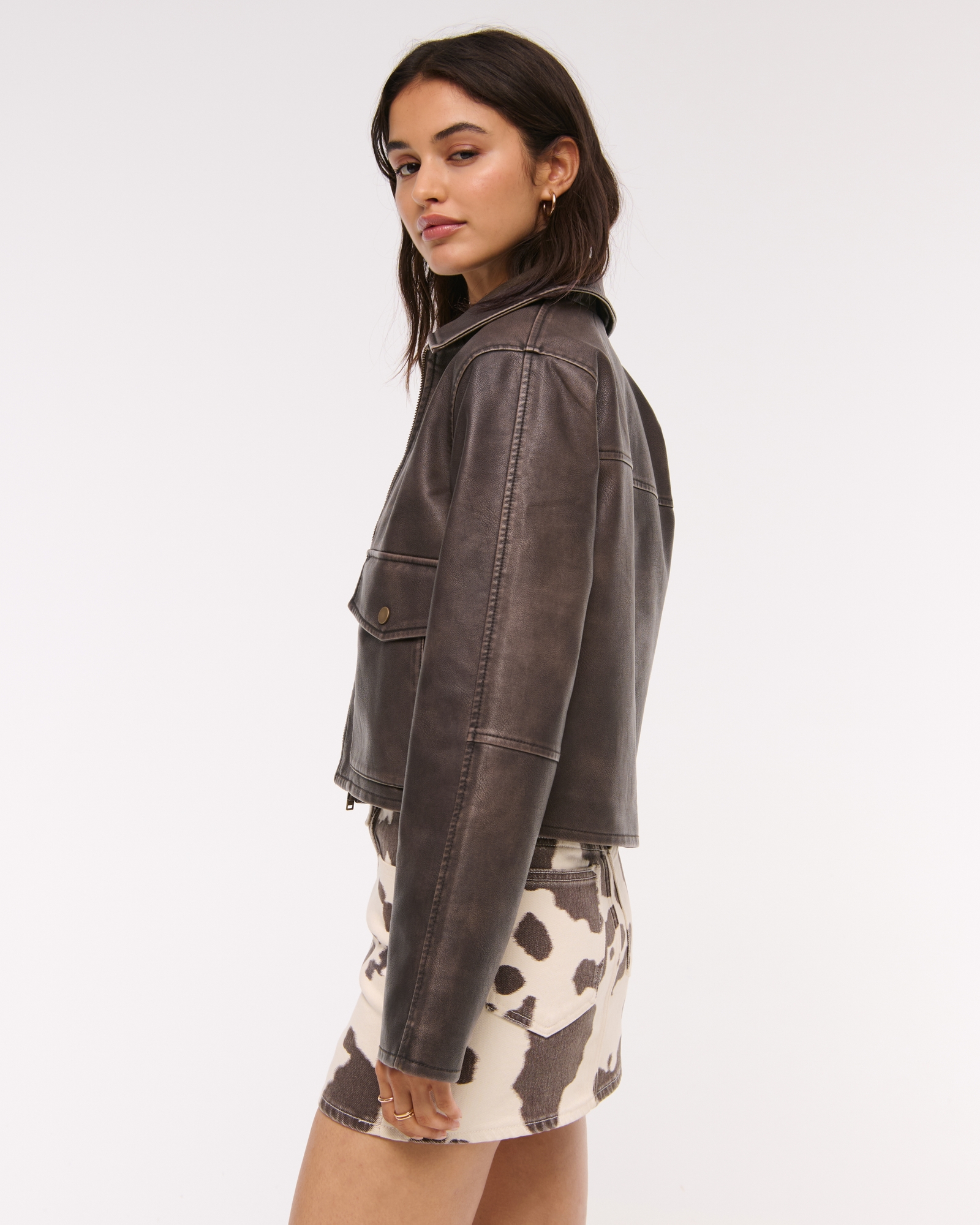 Short Vegan Leather Utility Jacket