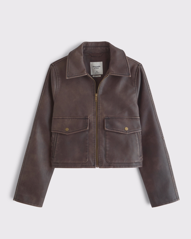 Women's Short Vegan Leather Utility Jacket | Women's Coats