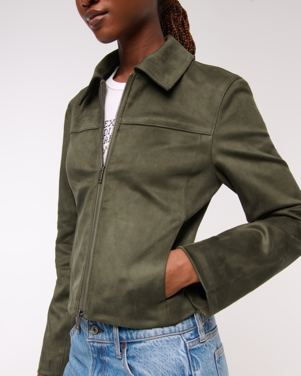 Slim Zip Vegan Suede Jacket