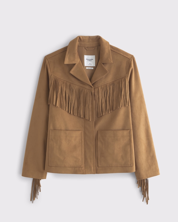 Women's Vegan Suede Fringe Jacket | Women's Clearance