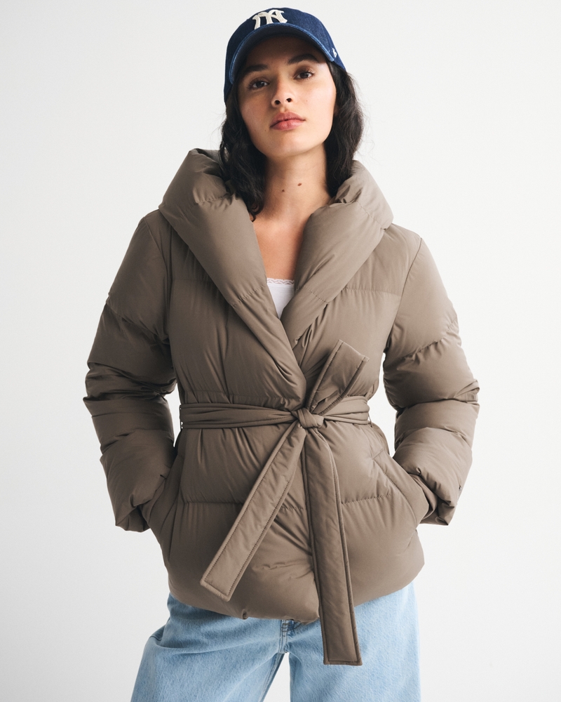 Hooded Duvet Belted Puffer