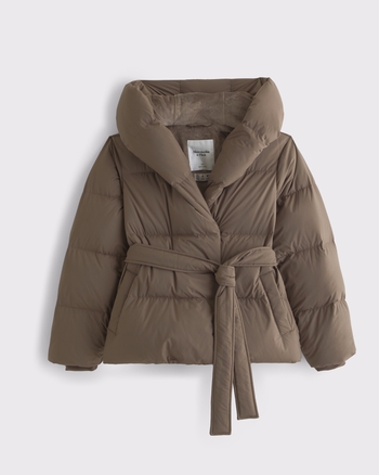 Hooded Duvet Belted Puffer