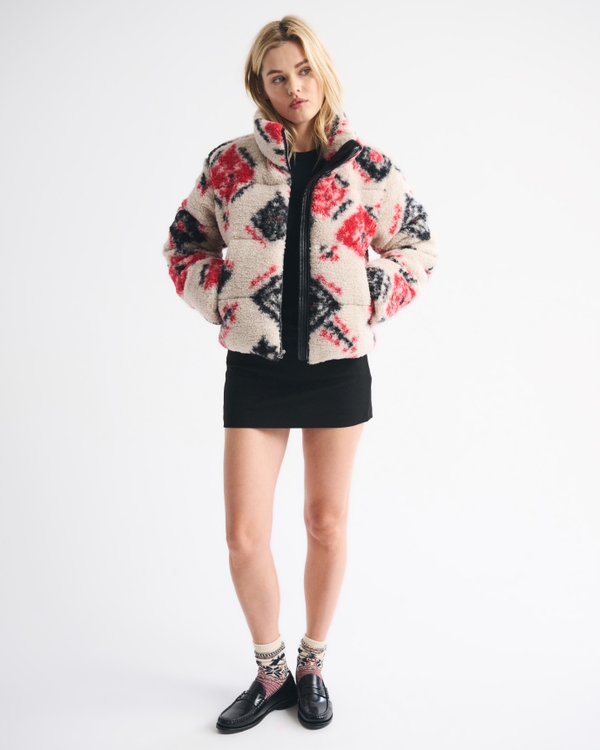 Sherpa Short Puffer, Cream Pattern view 2