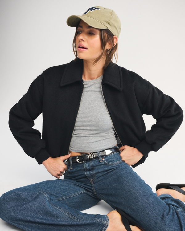 Mantel mit Ballonsaum aus Wollmischung, Schwarz view 1