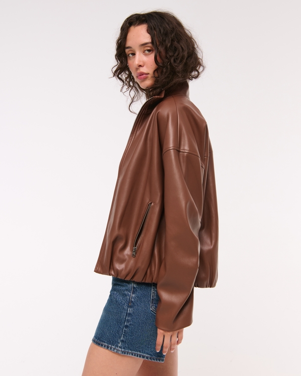 ジャケット・アウター ABEUNDMOR FAUX LEATHER JACKET BROWN Edikted Ann Oversized Faux Leather Jacket - Jackets - BeyondStyle