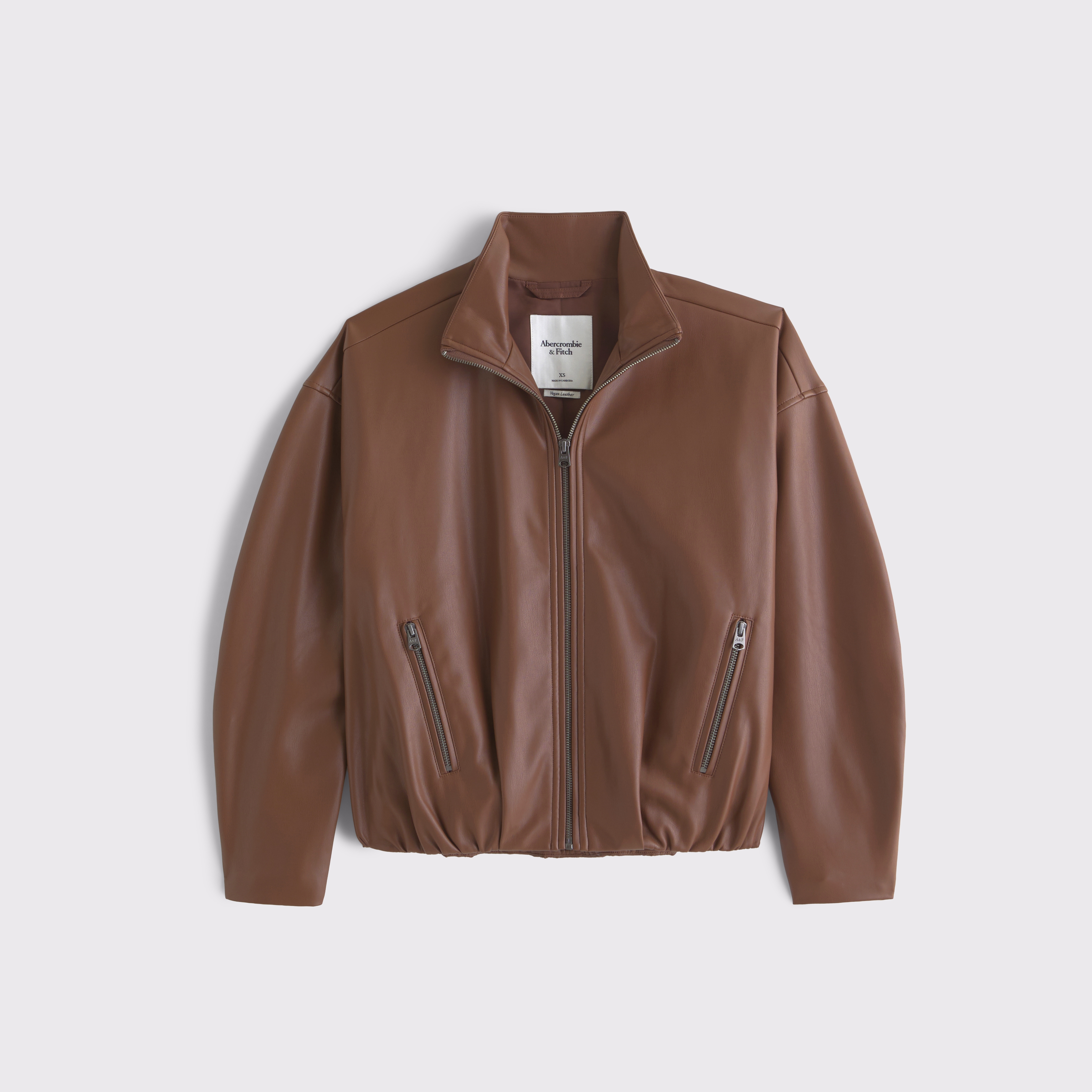 Abercrombie & Fitch Bubble Hem Vegan Leather Bomber Jacket In Brown