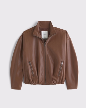 Bubble Hem Vegan Leather Bomber Jacket