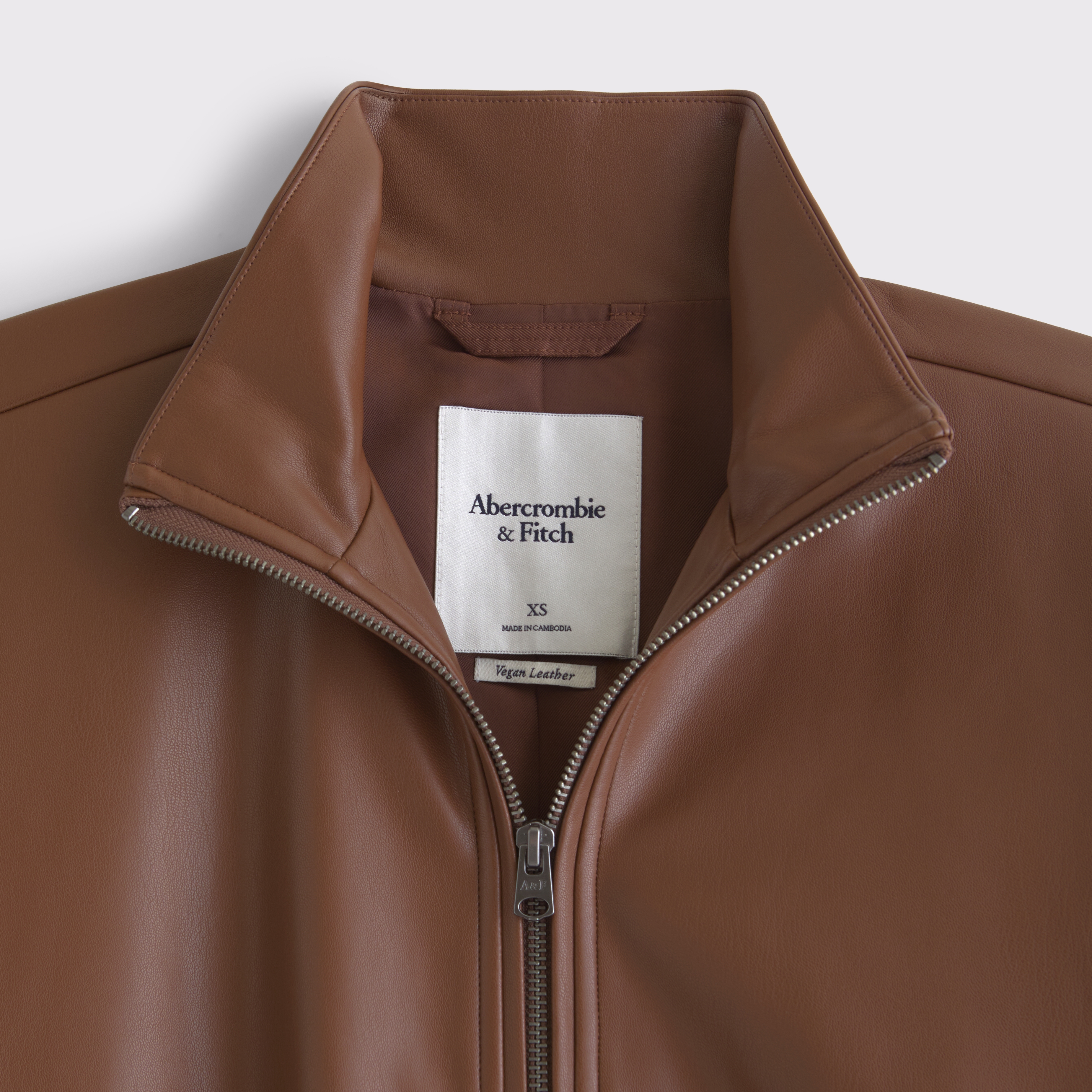 Abercrombie & Fitch Bubble Hem Vegan Leather Bomber Jacket In Brown