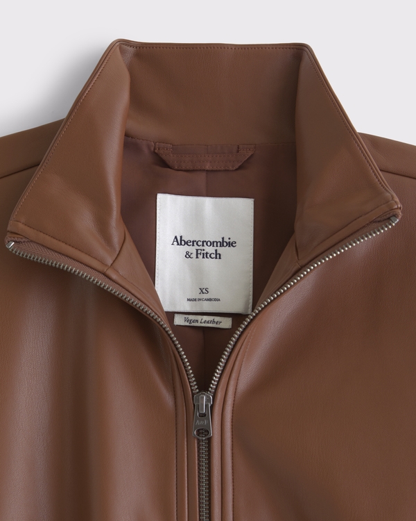 Women's Bubble Hem Vegan Leather Bomber Jacket | Women's Coats