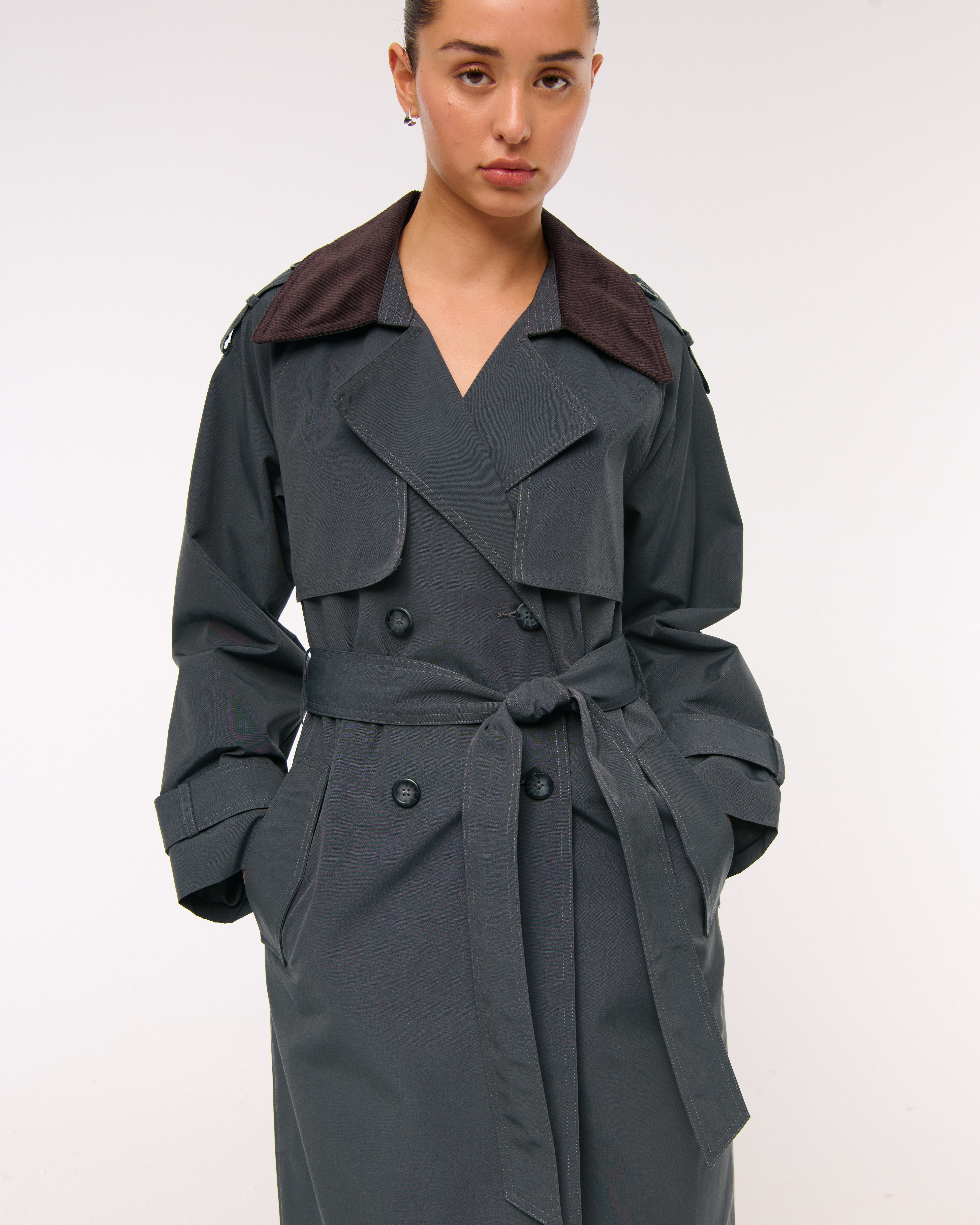 Abercrombie & Fitch Classic Trench Coat In Gray