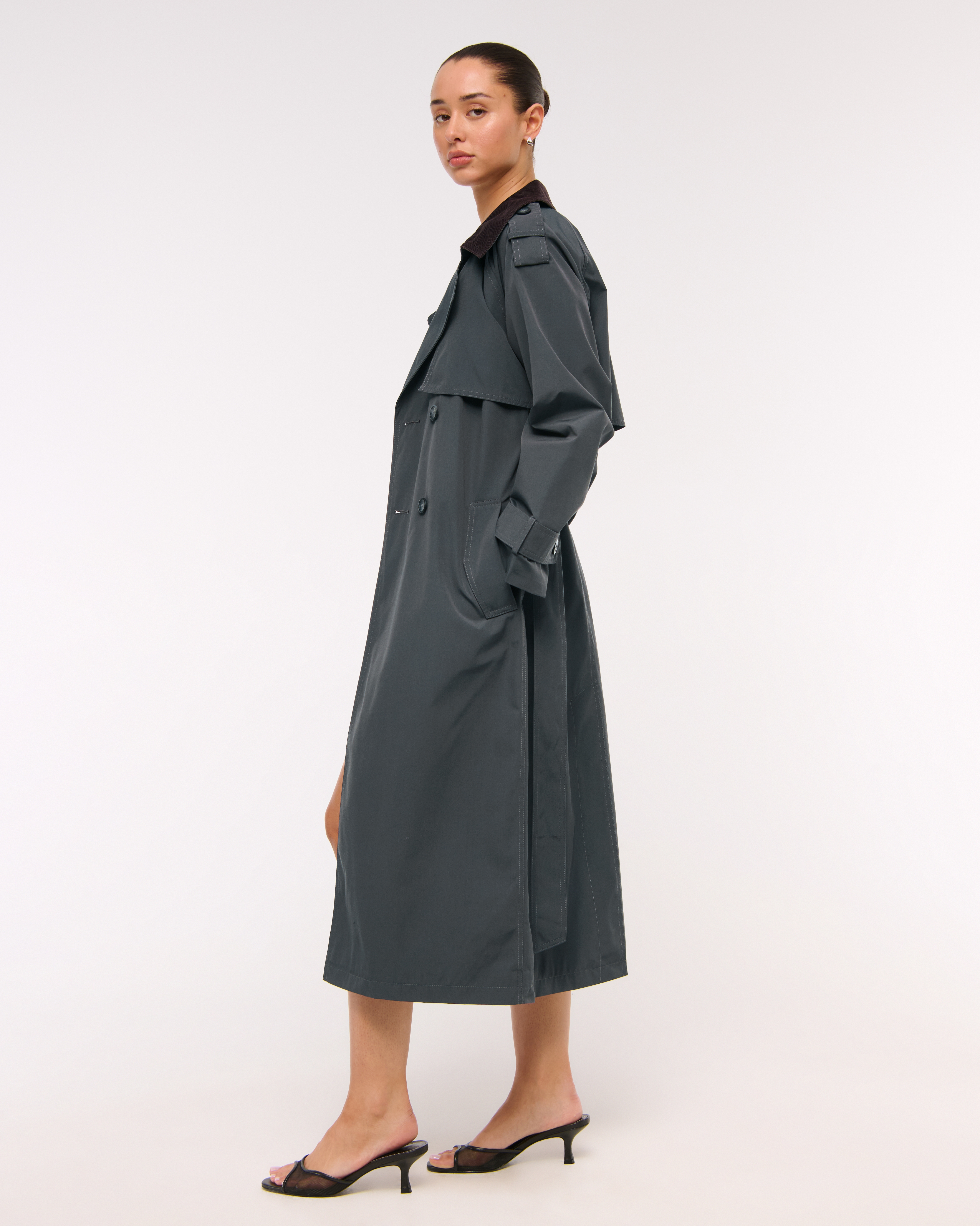 Abercrombie & Fitch Classic Trench Coat In Gray