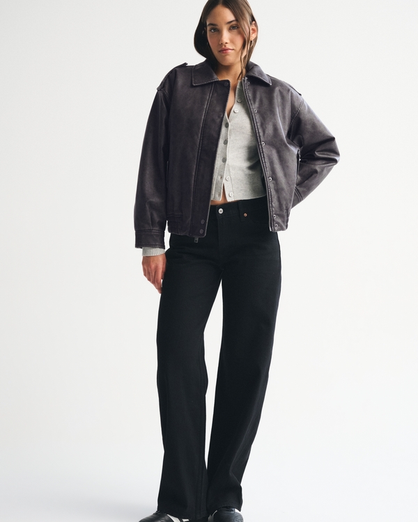 Vegan Leather Distressed Bomber Jacket