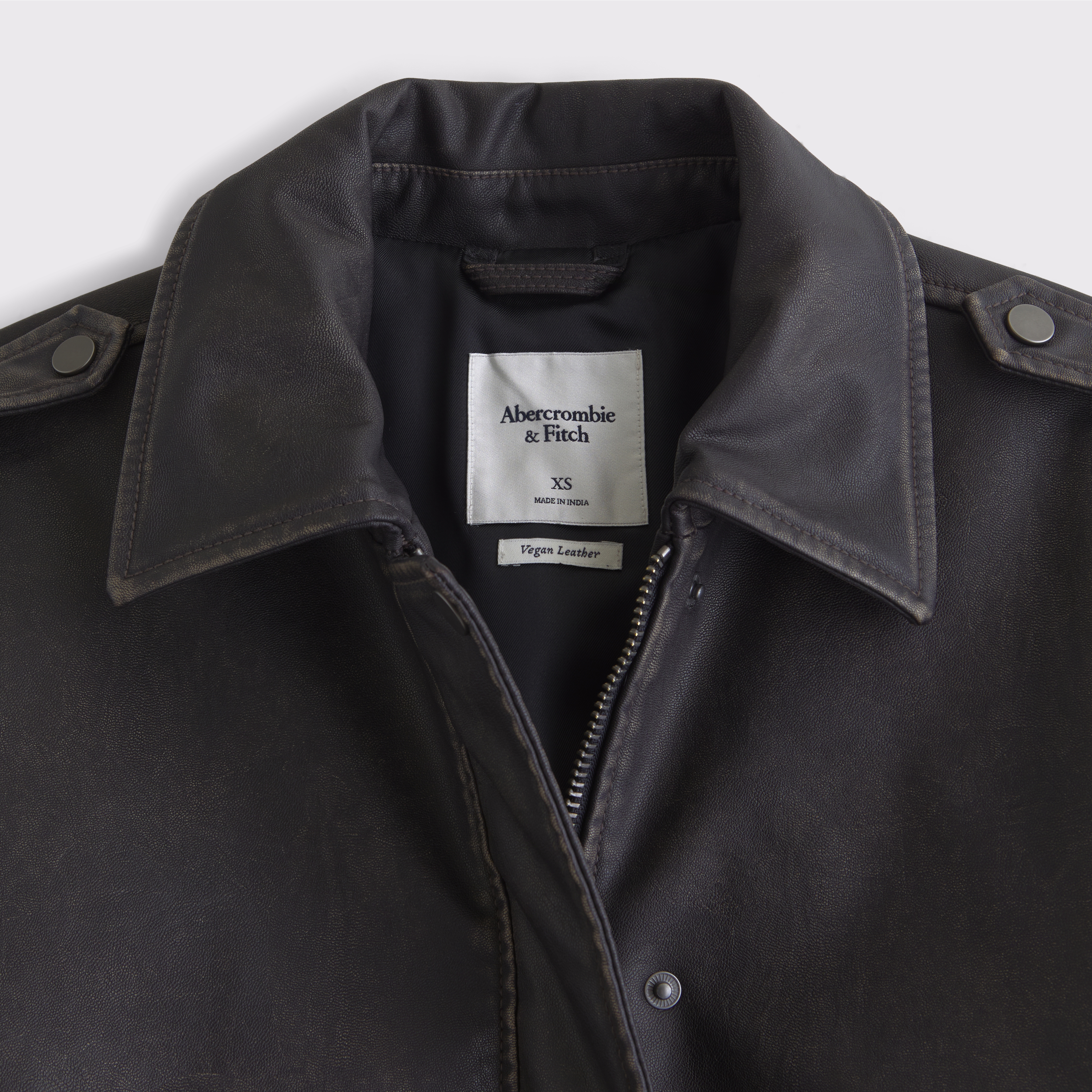 Abercrombie & Fitch Vegan Leather Distressed Bomber Jacket In Black