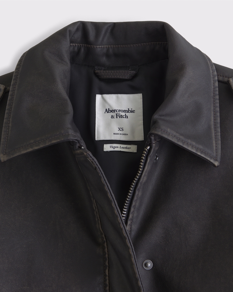 Vegan Leather Distressed Bomber Jacket
