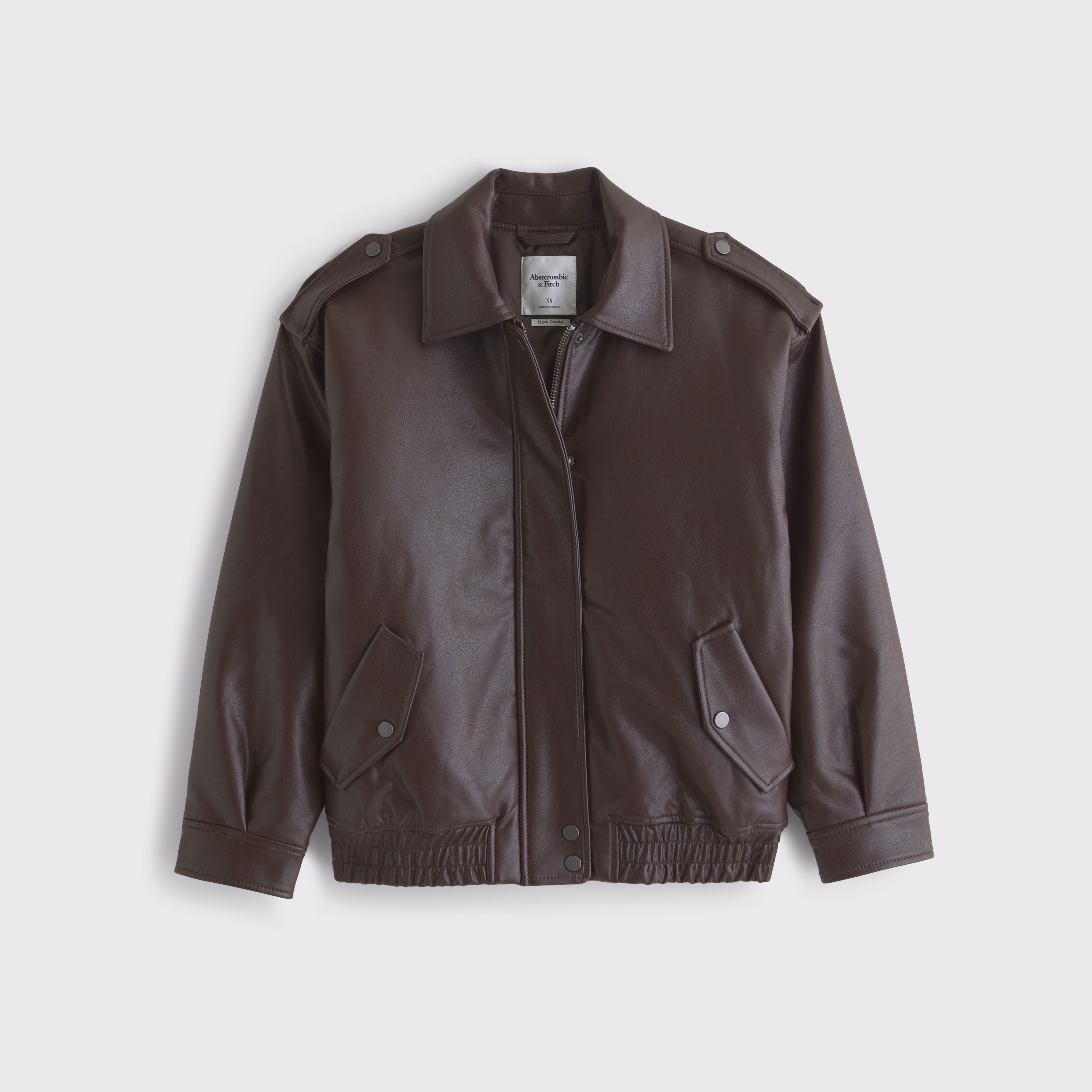 Abercrombie & Fitch Vegan Leather Bomber Jacket In Brown