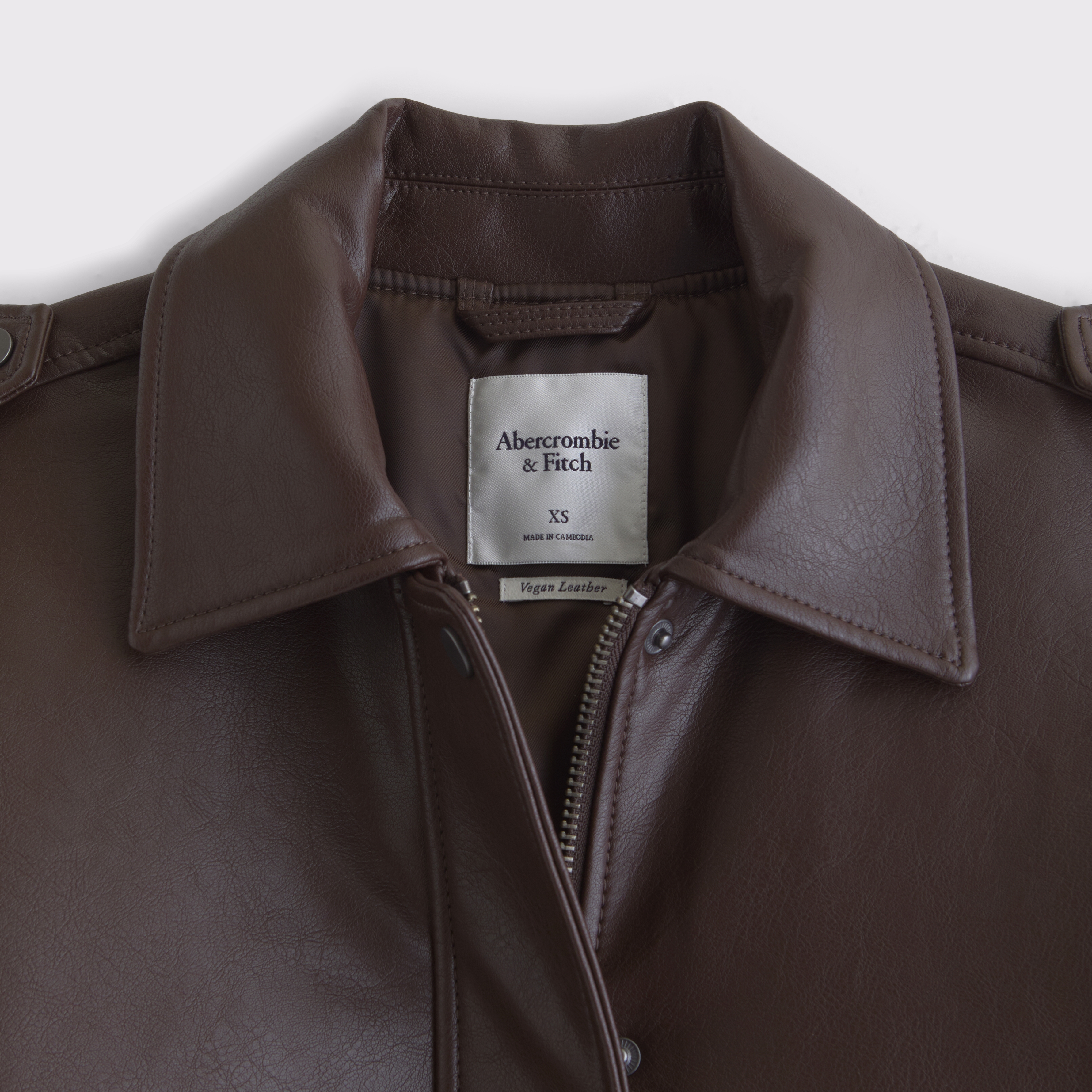 Abercrombie & Fitch Vegan Leather Bomber Jacket In Brown