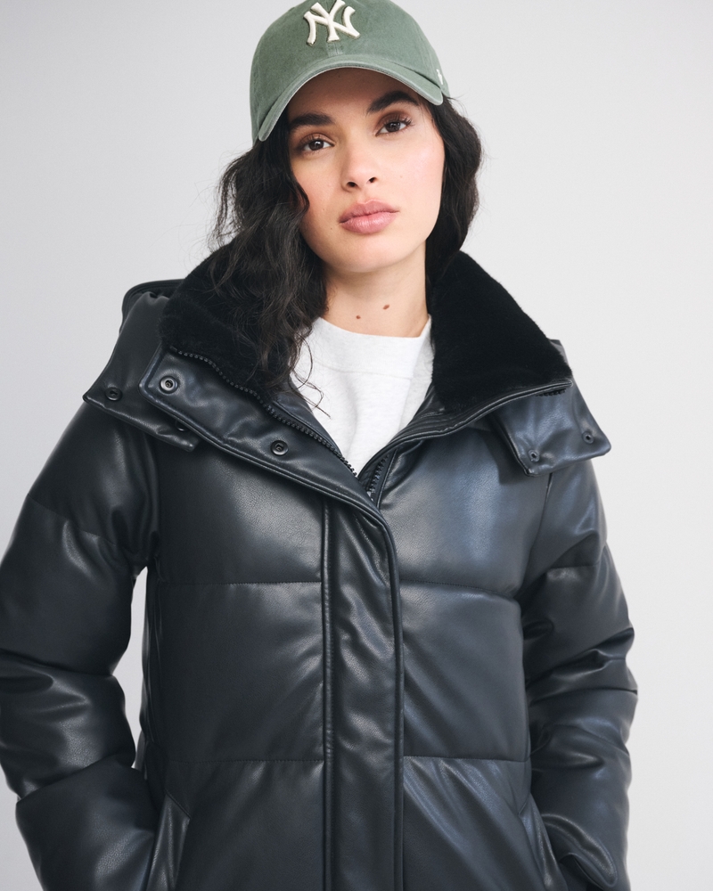 Damen Lange Steppjacke aus Kunstleder Damen Mäntel und Jacken - Main Image