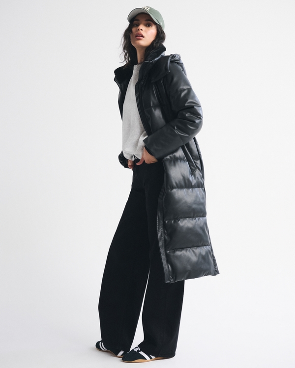 Vegan Leather Long Puffer
