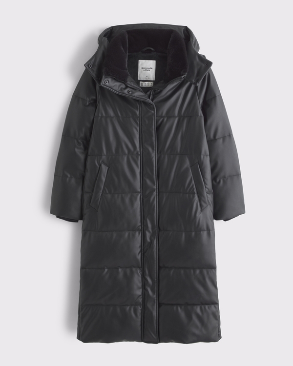 Vegan Leather Long Puffer