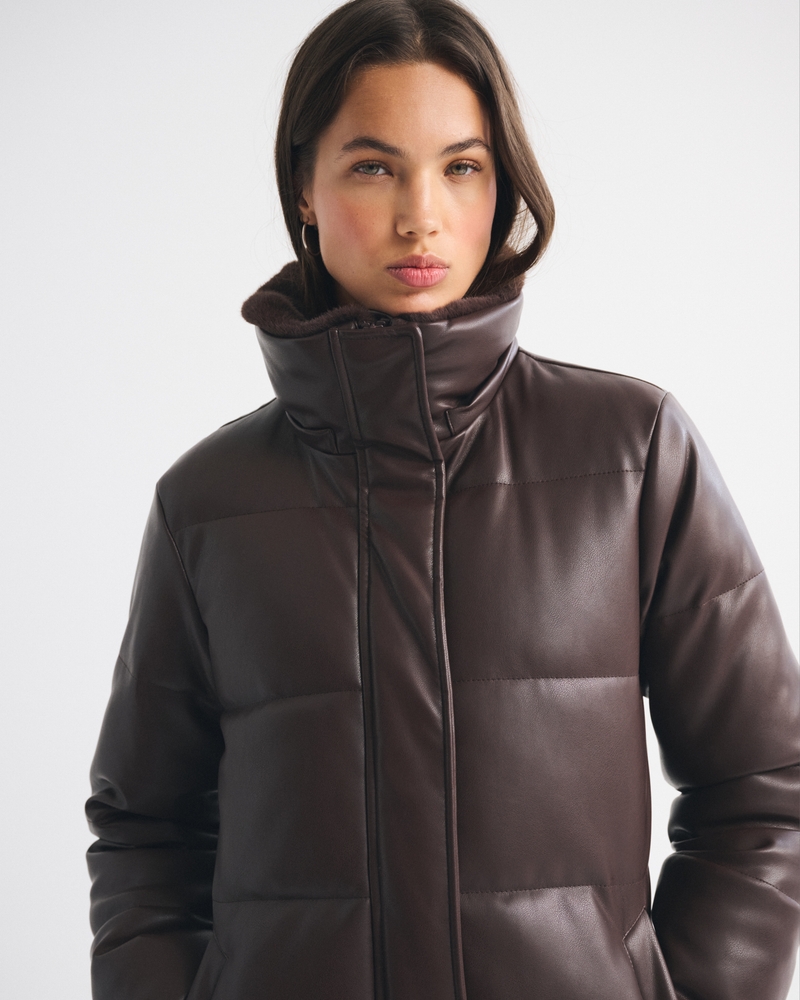 Vegan Leather Long Puffer