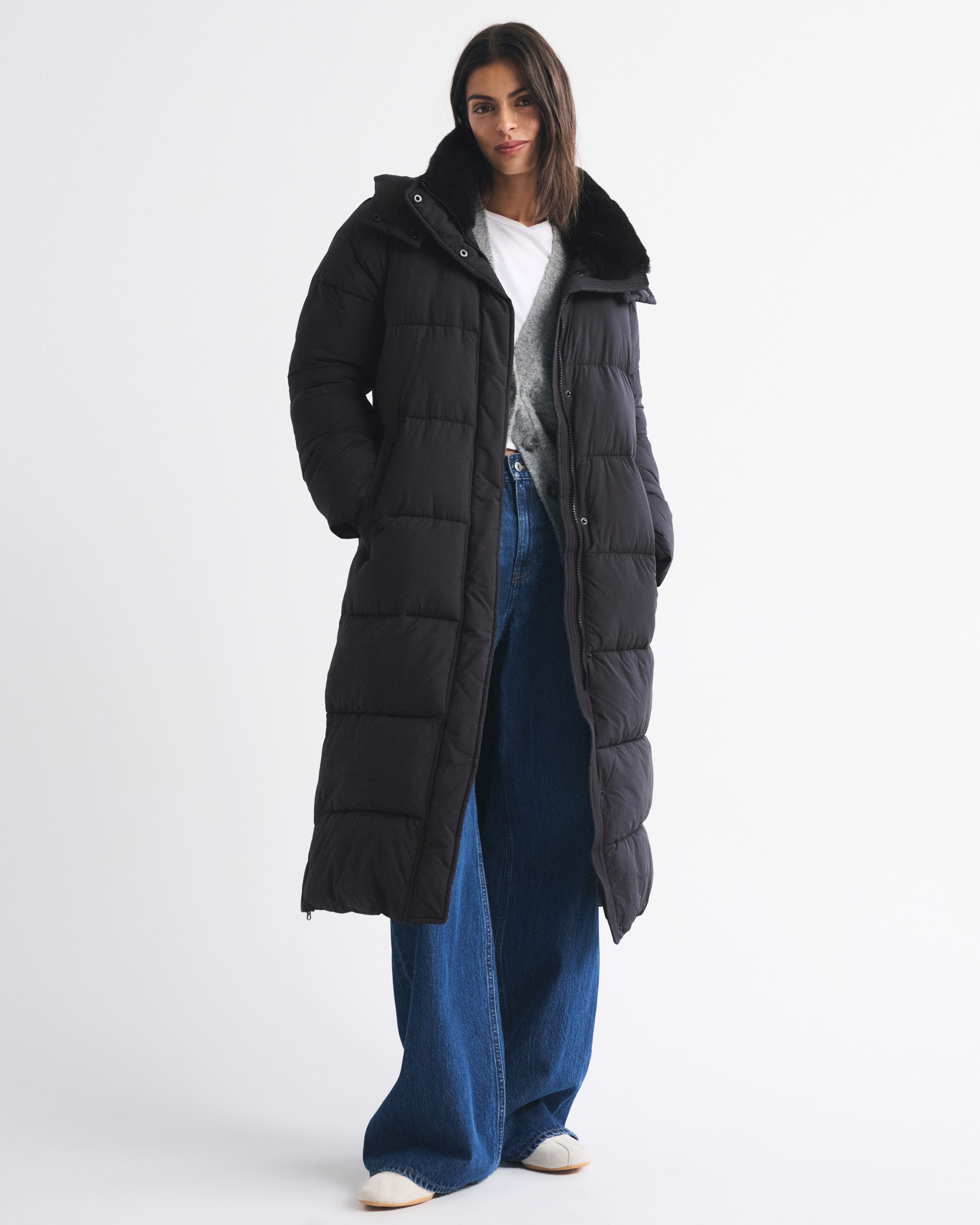 Abercrombie & Fitch Long Puffer In Black