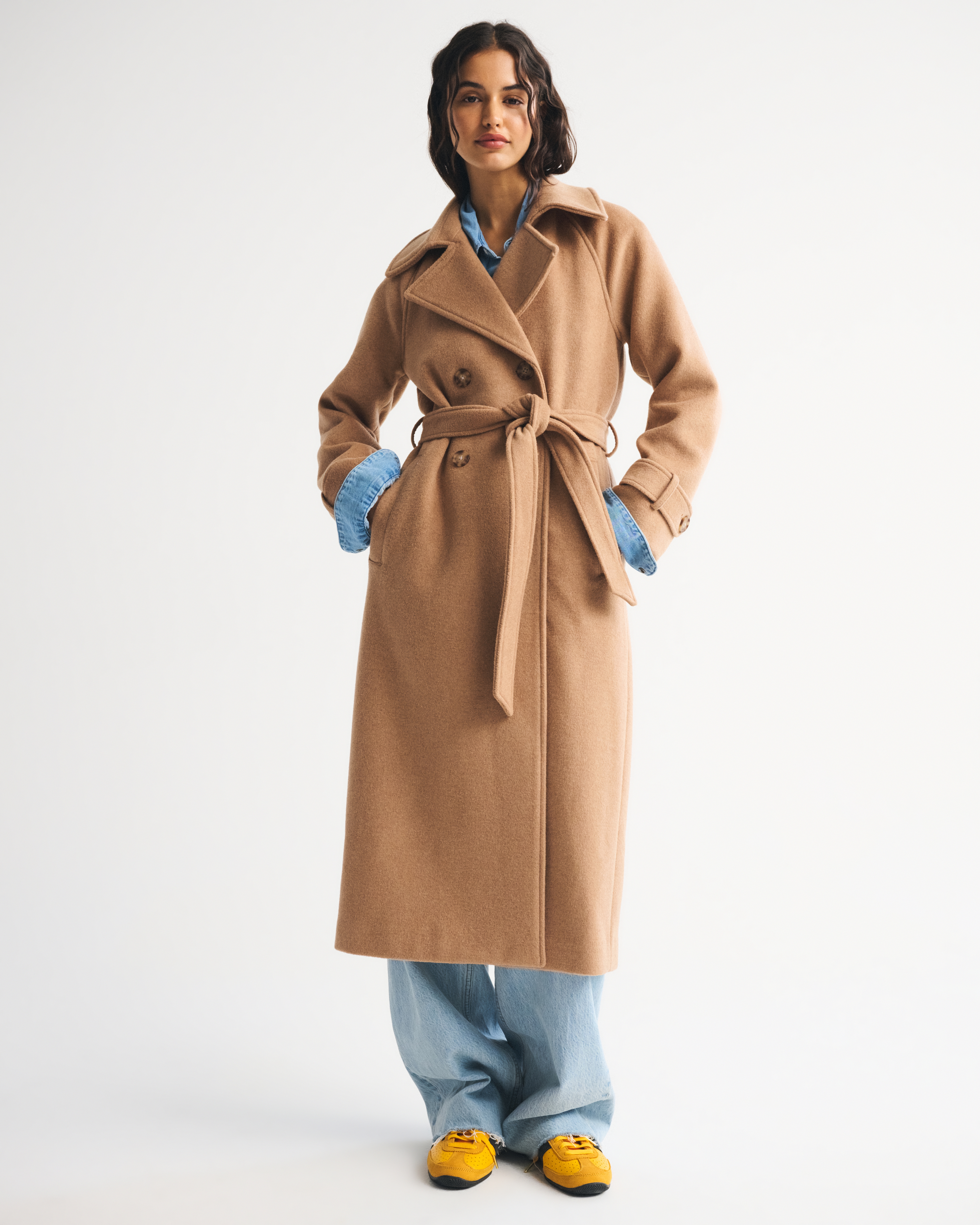 Abercrombie & Fitch A&f Carrie Wool-blend Trench Coat In Brown