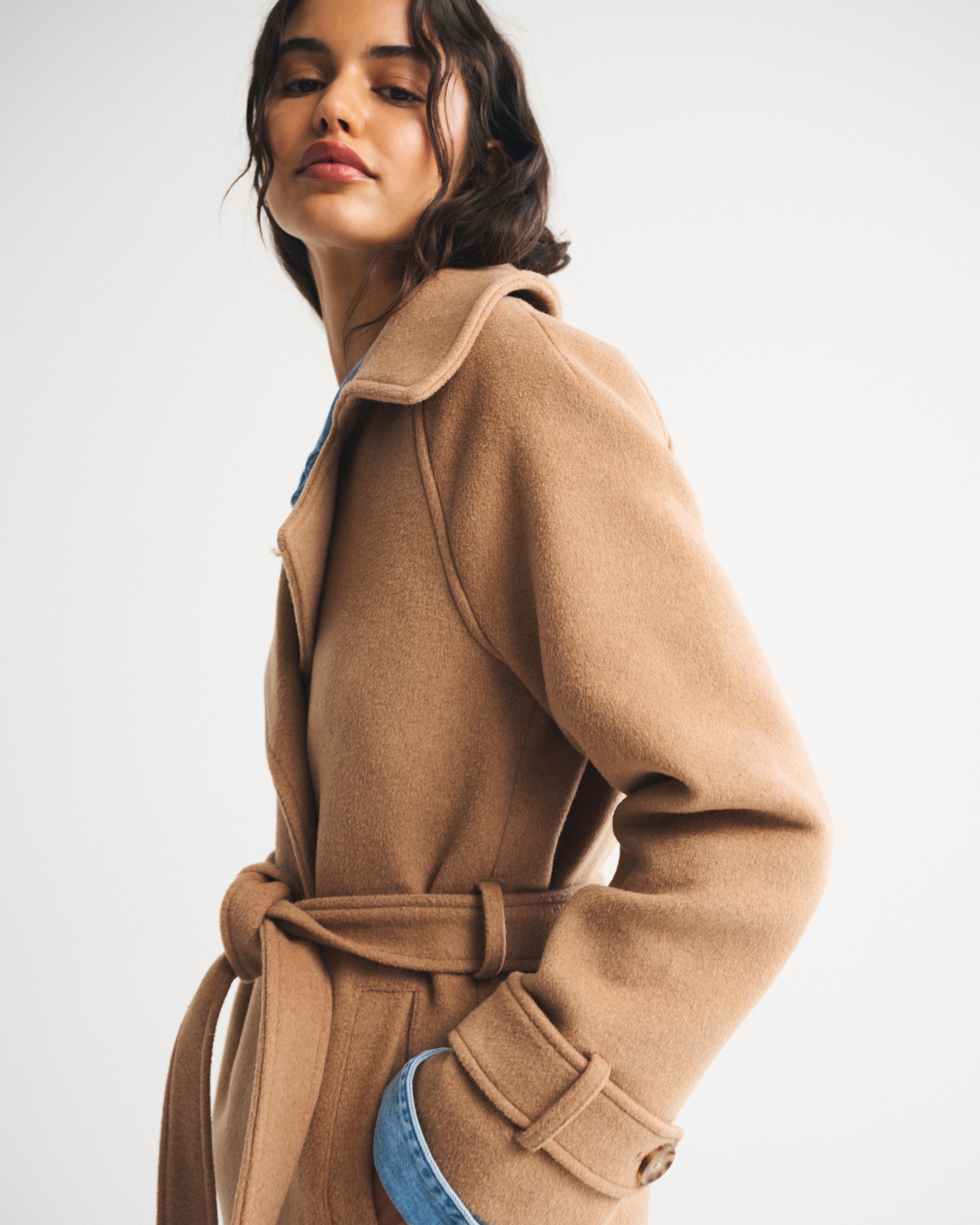 Abercrombie & Fitch A&f Carrie Wool-blend Trench Coat In Brown