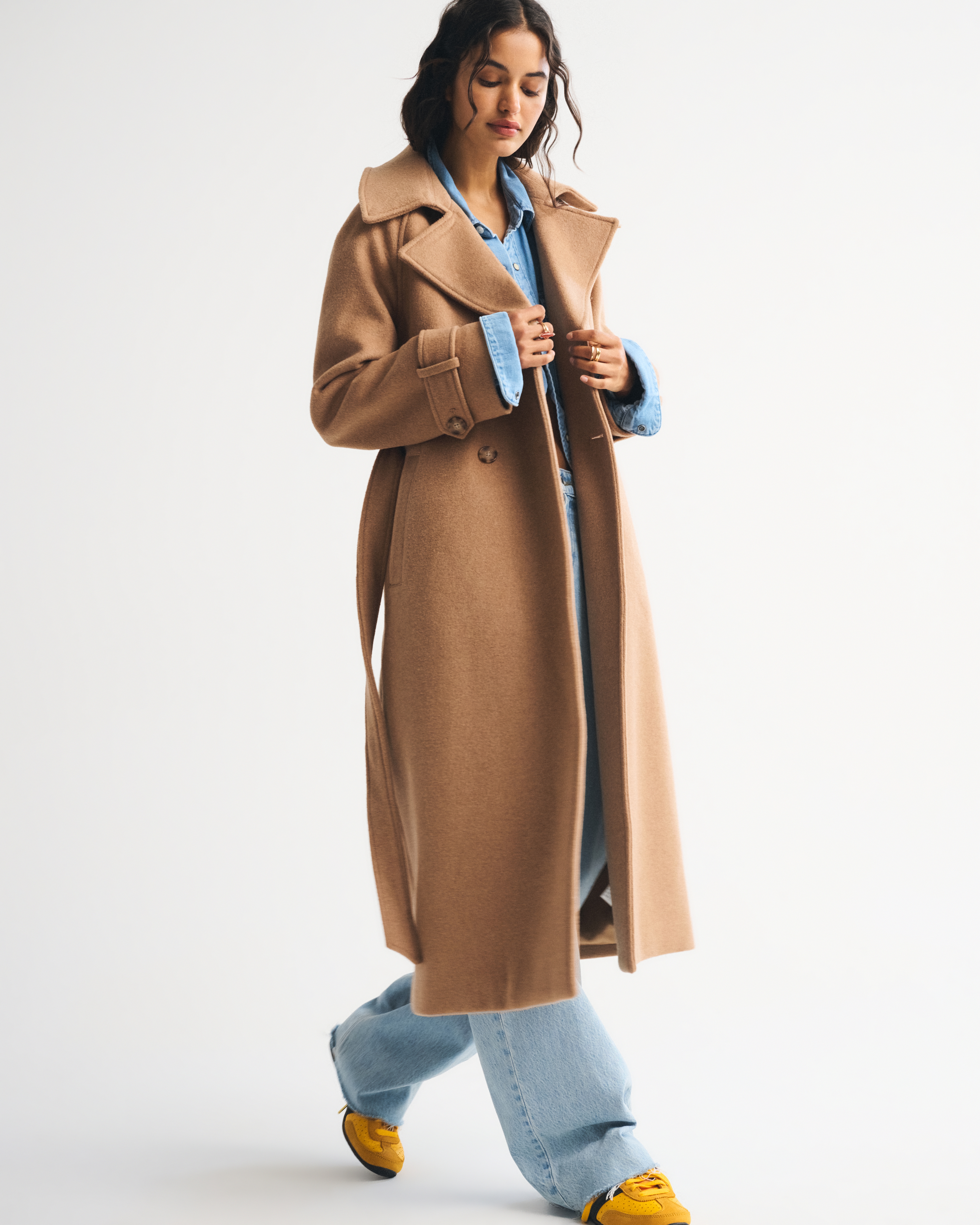 Abercrombie & Fitch A&f Carrie Wool-blend Trench Coat In Brown