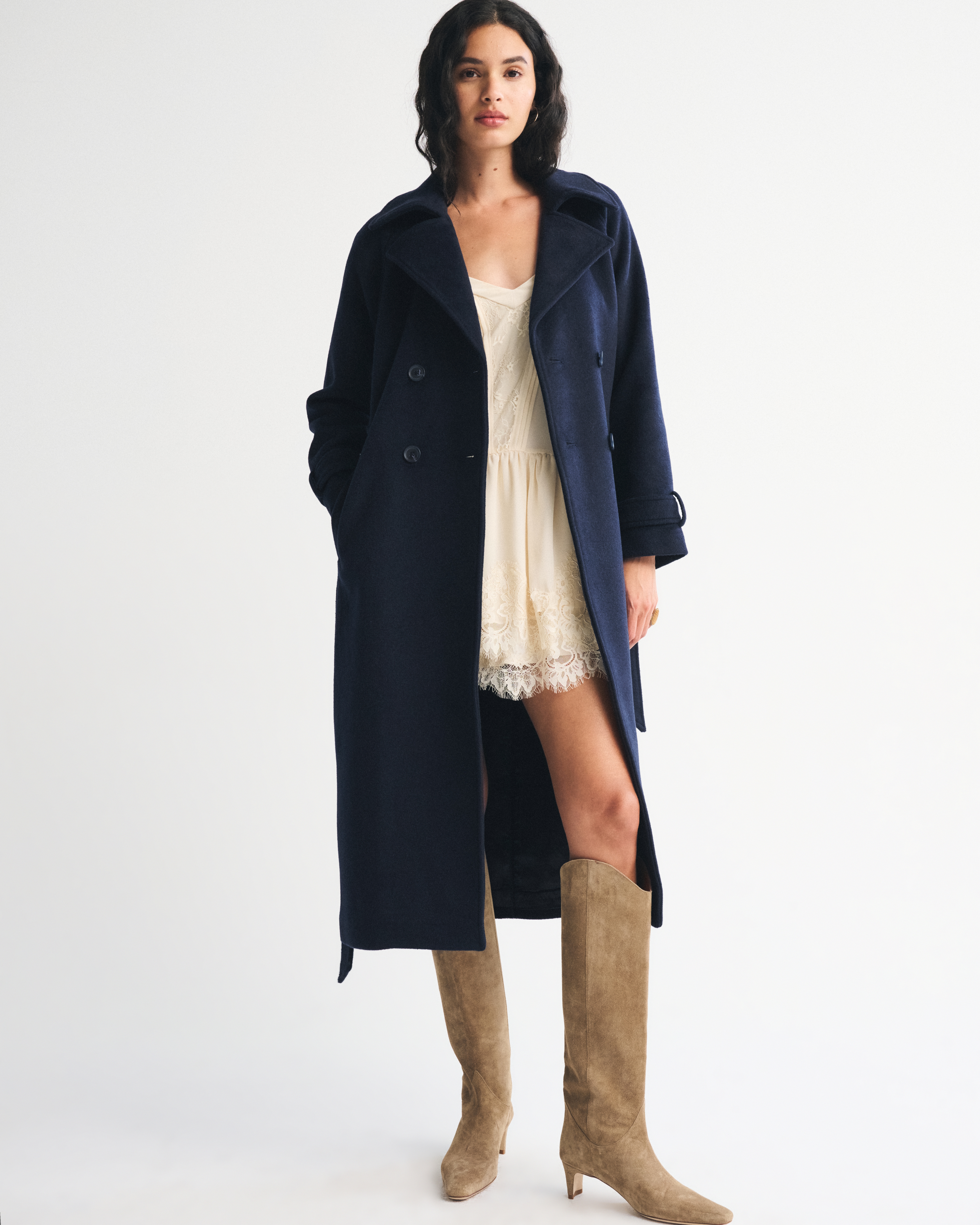 Abercrombie & Fitch A&f Carrie Wool-blend Trench Coat In Blue