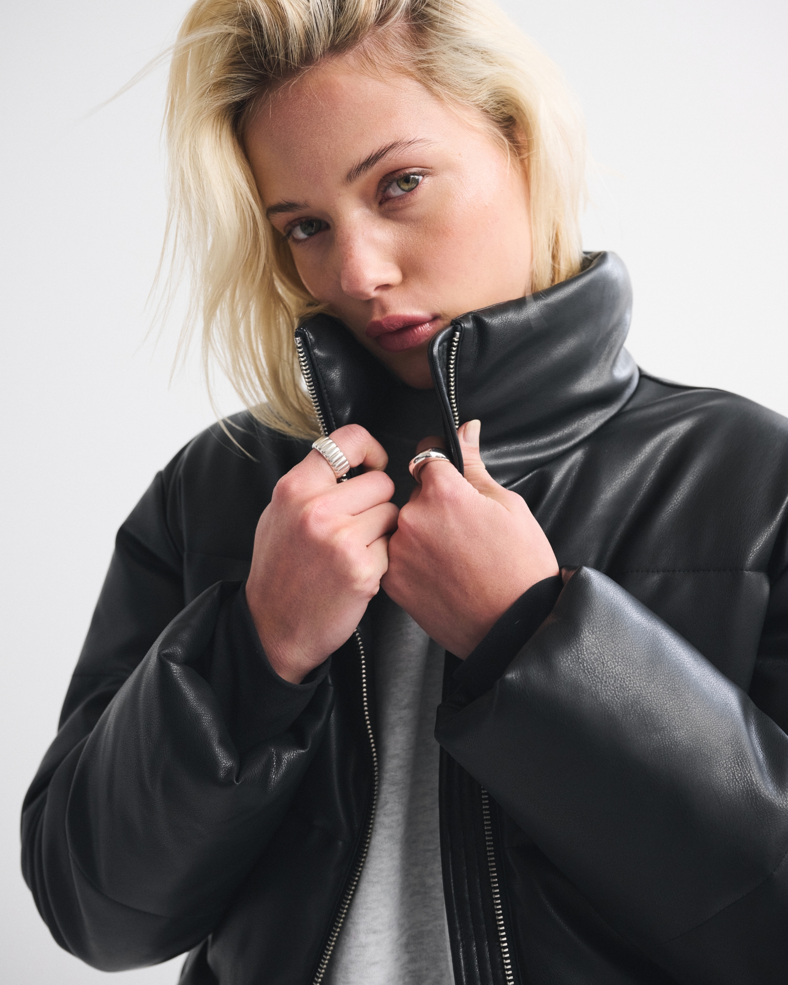 Vegan Leather Short Puffer