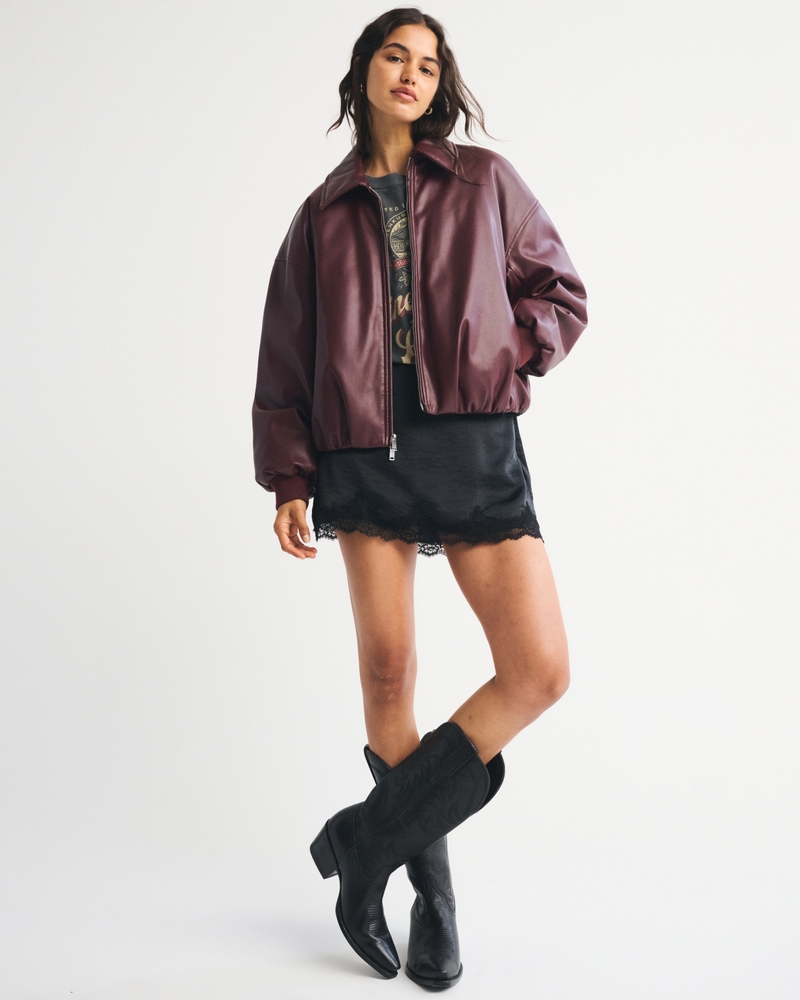Vegan Leather Bubble Hem Coat