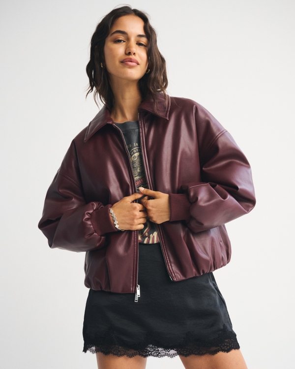 Vegan Leather Bubble Hem Coat