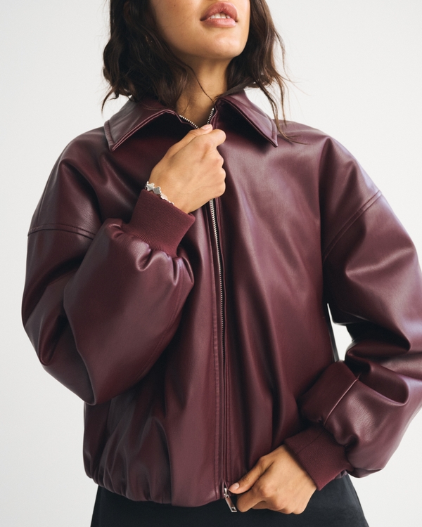 Vegan Leather Bubble Hem Coat