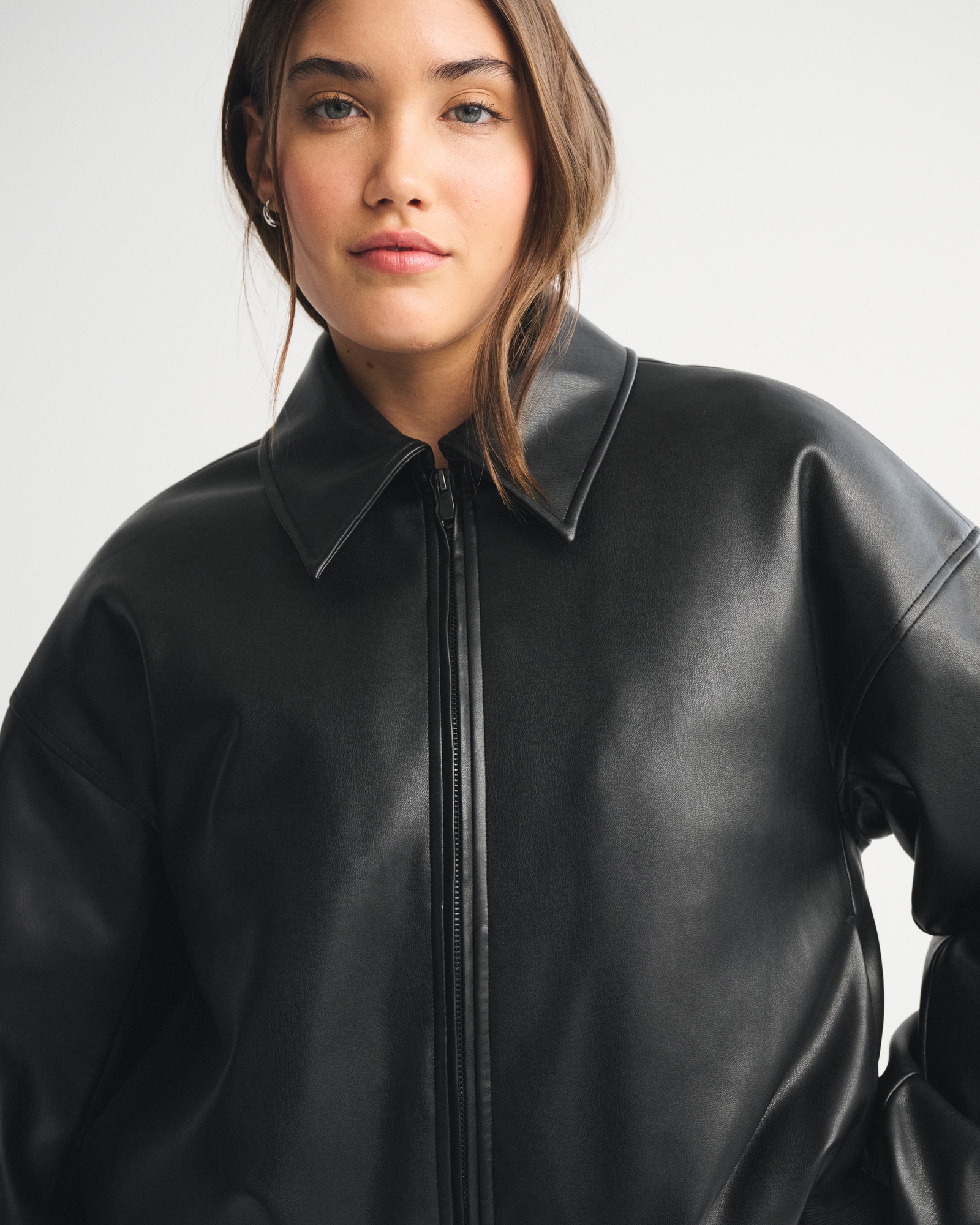 Vegan Leather Bubble Hem Coat