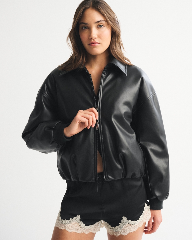 Vegan Leather Bubble Hem Coat